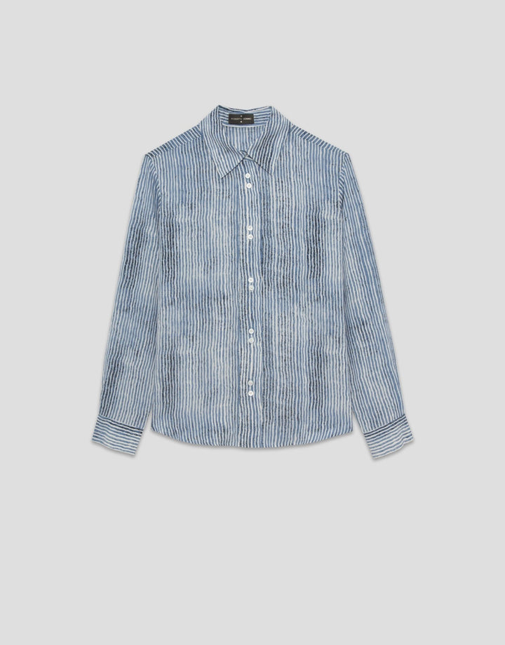 Shirts & Blouses | Blue and white striped blouse with roll up sleeves by Spanish designer Roberto Verino