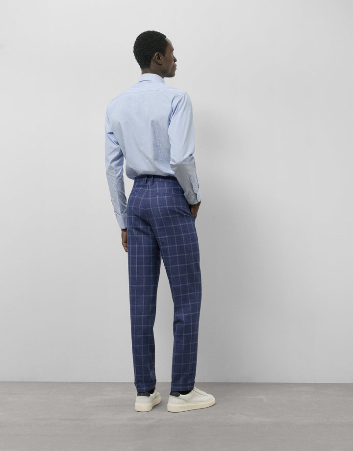Pants | Blue checked pleated trousers by Spanish designer Roberto Verino