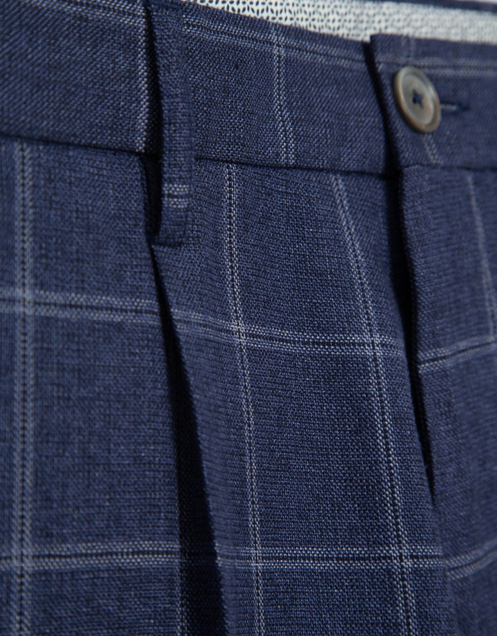 Pants | Blue checked pleated trousers by Spanish designer Roberto Verino