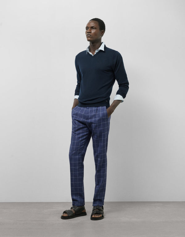 Pants | Blue checked pleated trousers by Spanish designer Roberto Verino