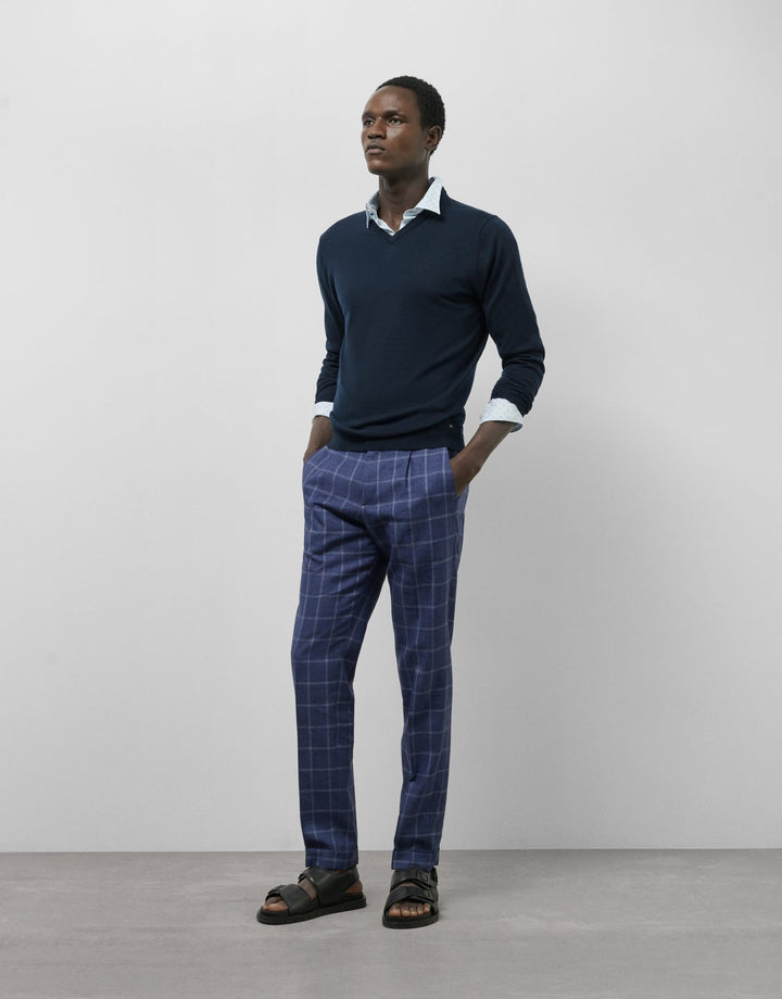 Pants | Blue checked pleated trousers by Spanish designer Roberto Verino