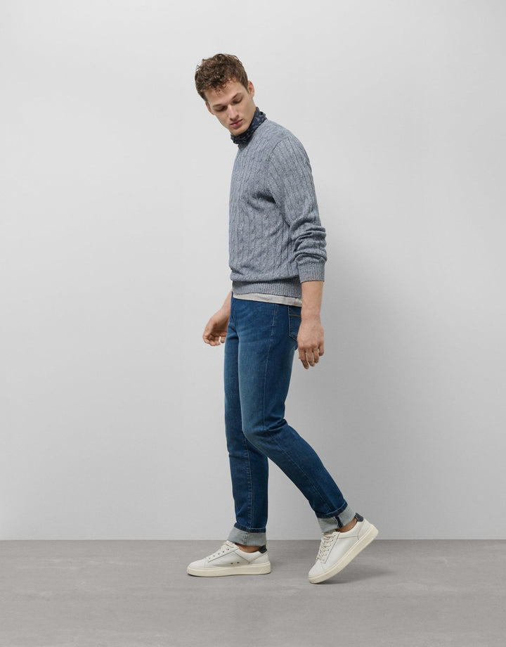 Men Sweater | Blue cotton/linen cable knit sweater by Spanish designer Roberto Verino