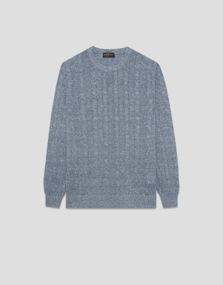 Men Sweater | Blue cotton/linen cable knit sweater by Spanish designer Roberto Verino