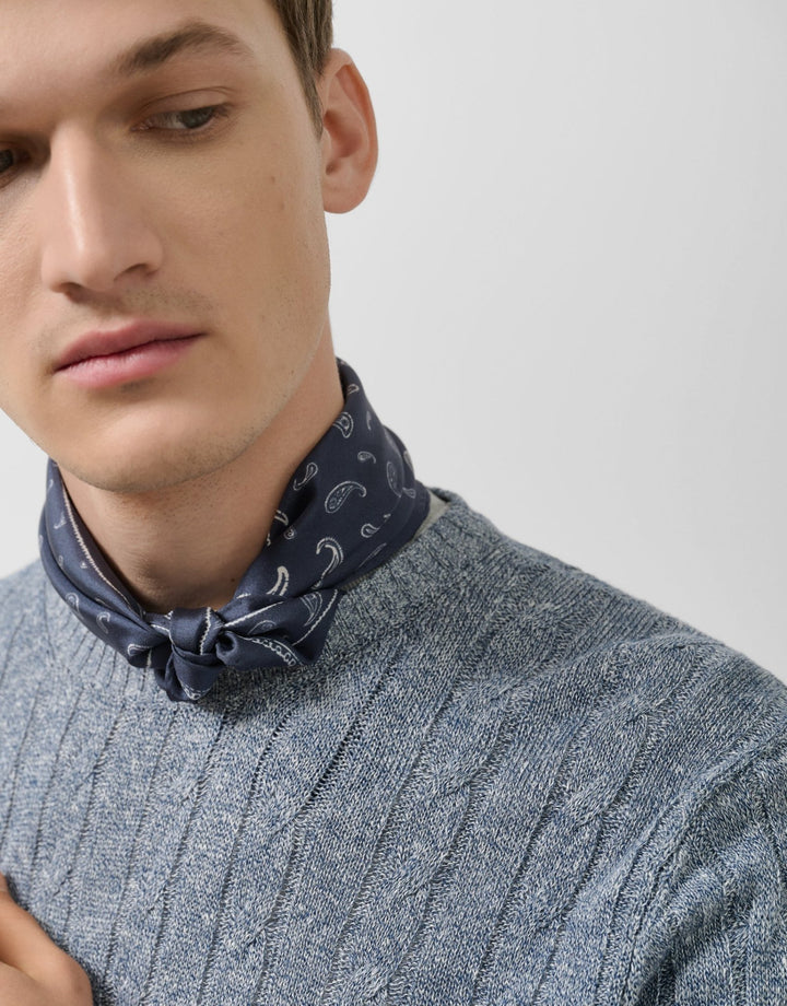 Men Sweater | Blue cotton/linen cable knit sweater by Spanish designer Roberto Verino