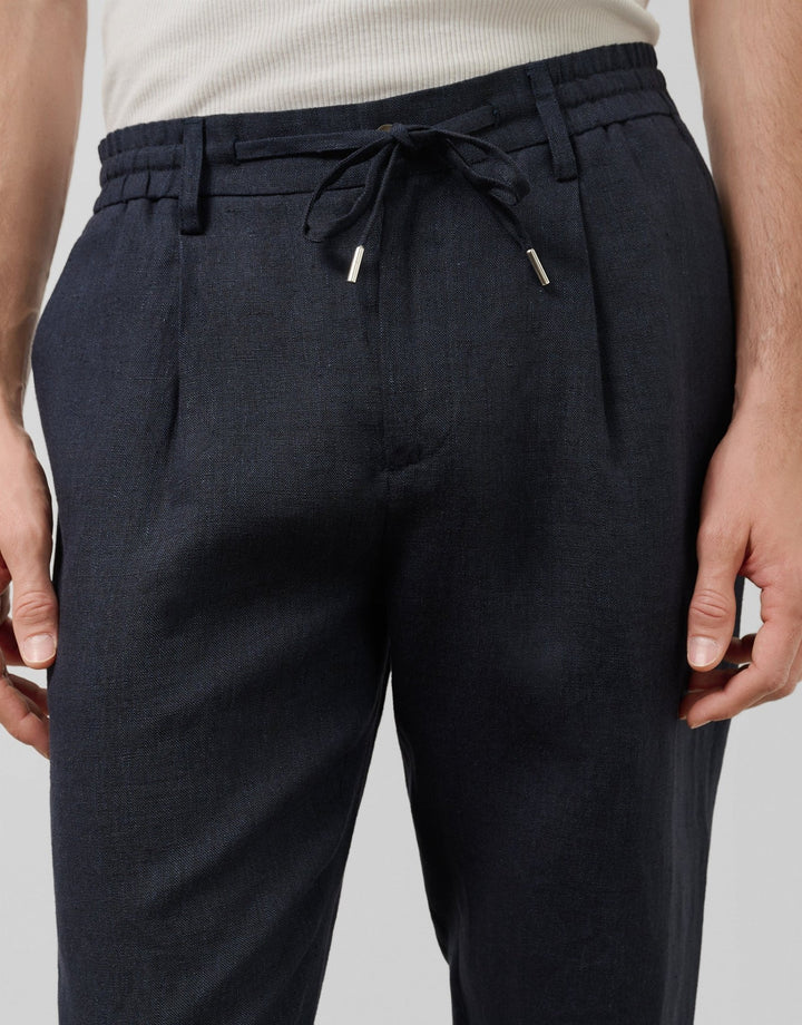 Pants | Blue melange linen pants with darts by Spanish designer Roberto Verino