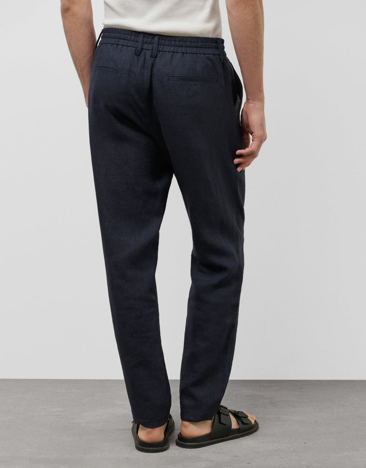 Pants | Blue melange linen pants with darts by Spanish designer Roberto Verino