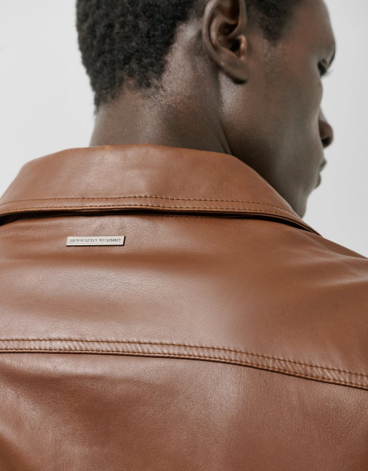 Outerwear | Brown nappa leather jacket with chest pockets by Spanish designer Roberto Verino
