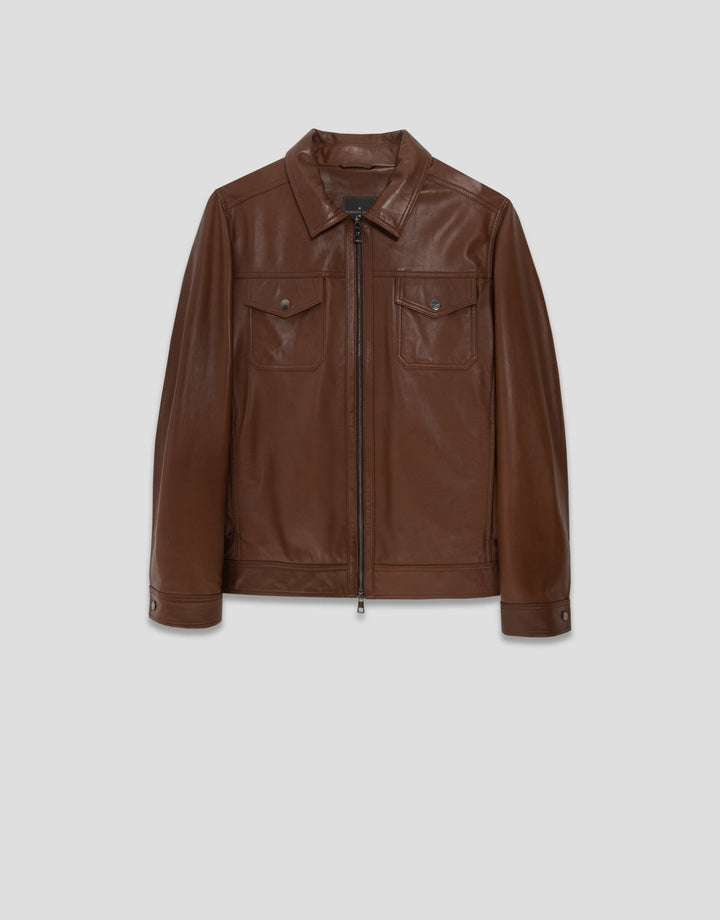 Outerwear | Brown nappa leather jacket with chest pockets by Spanish designer Roberto Verino
