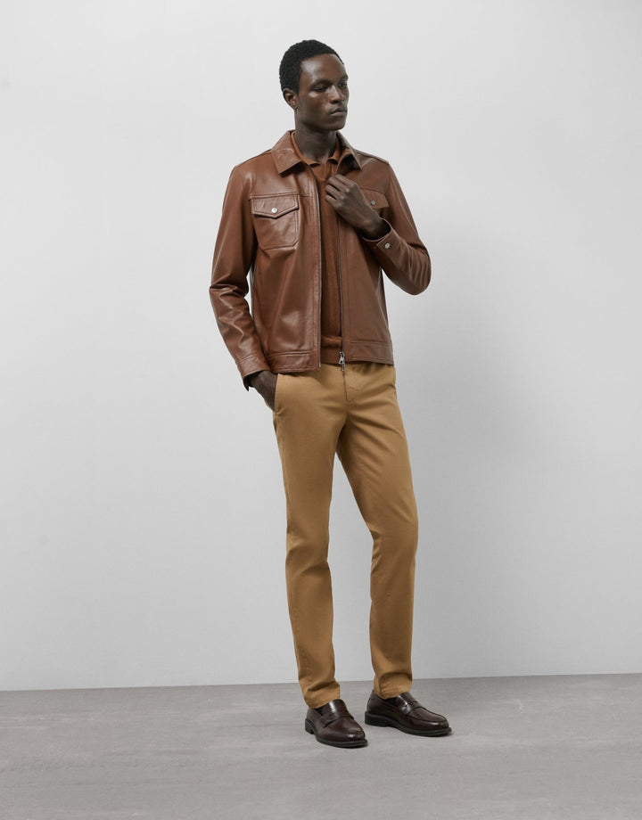 Outerwear | Brown nappa leather jacket with chest pockets by Spanish designer Roberto Verino