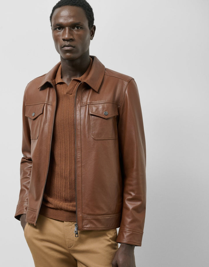 Outerwear | Brown nappa leather jacket with chest pockets by Spanish designer Roberto Verino