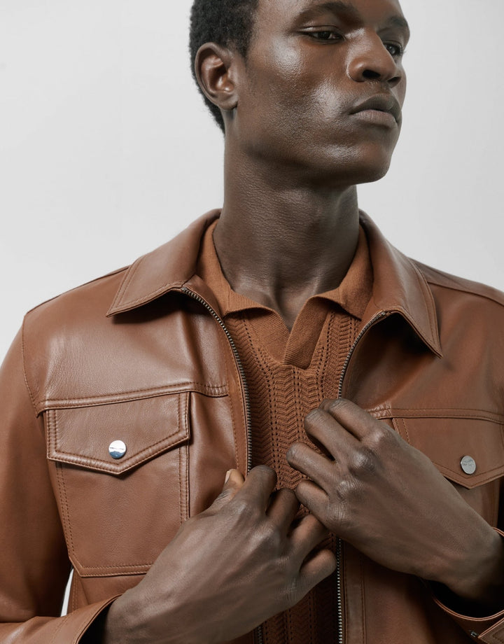 Outerwear | Brown nappa leather jacket with chest pockets by Spanish designer Roberto Verino