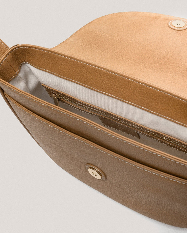 Handbags | Camel grained leather Cuca Maxi shoulder bag by Spanish designer Roberto Verino