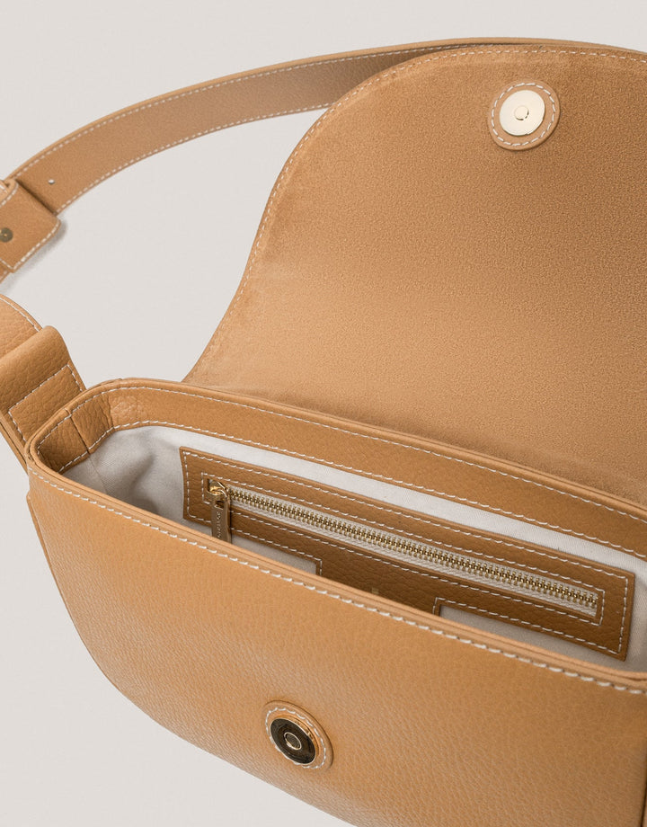 Handbags | Camel grained leather Cuca Mini shoulder bag by Spanish designer Roberto Verino