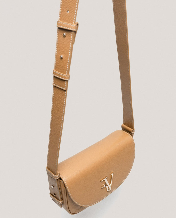 Handbags | Camel grained leather Cuca Mini shoulder bag by Spanish designer Roberto Verino