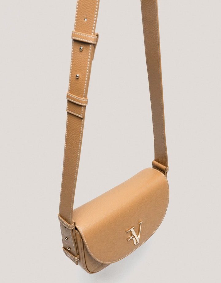 Handbags | Camel grained leather Cuca Mini shoulder bag by Spanish designer Roberto Verino