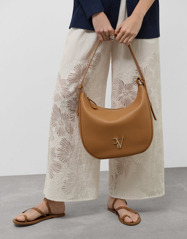 Handbags | Camel granulated leather Cuca Hobo shoulder bag by Spanish designer Roberto Verino