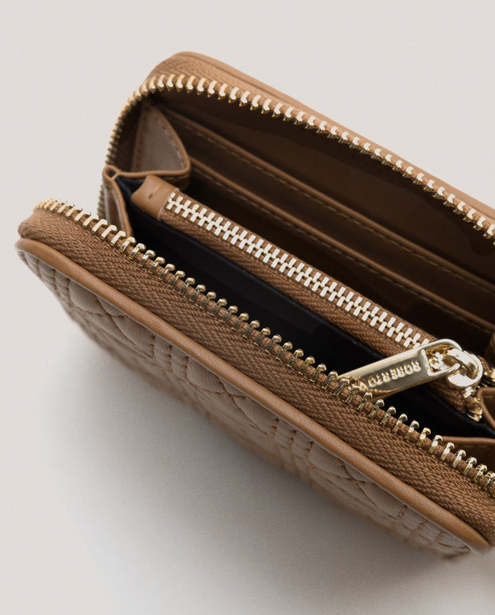 Wallets | Camel quilted leather Linda wallet and coin purse by Spanish designer Roberto Verino