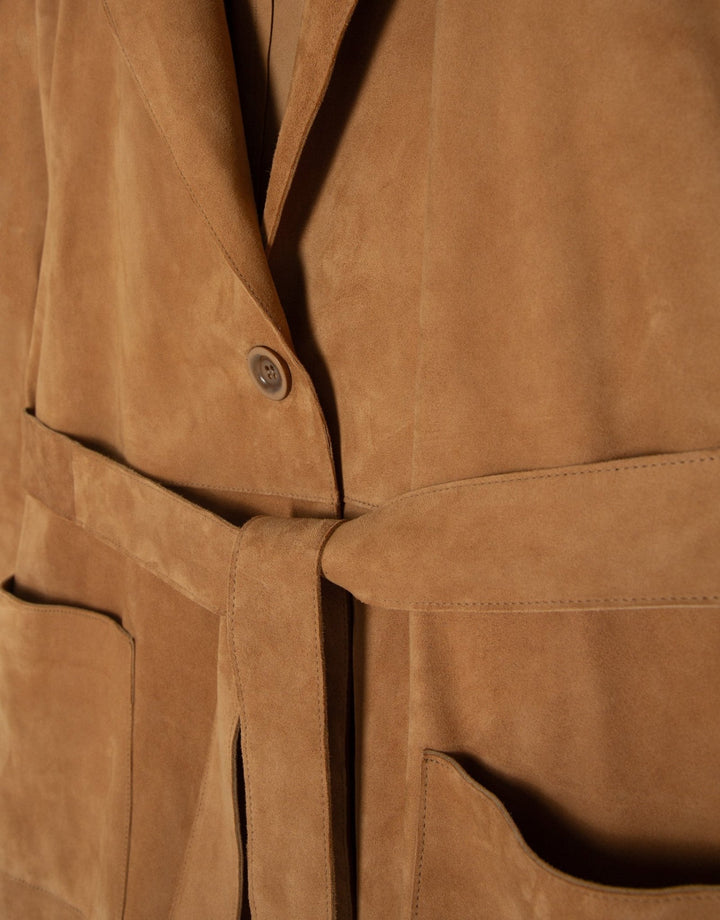 Jackets | Camel suede belted jacket by Spanish designer Roberto Verino
