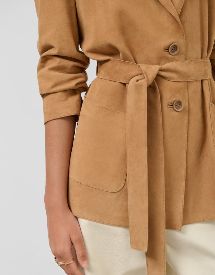 Jackets | Camel suede belted jacket by Spanish designer Roberto Verino