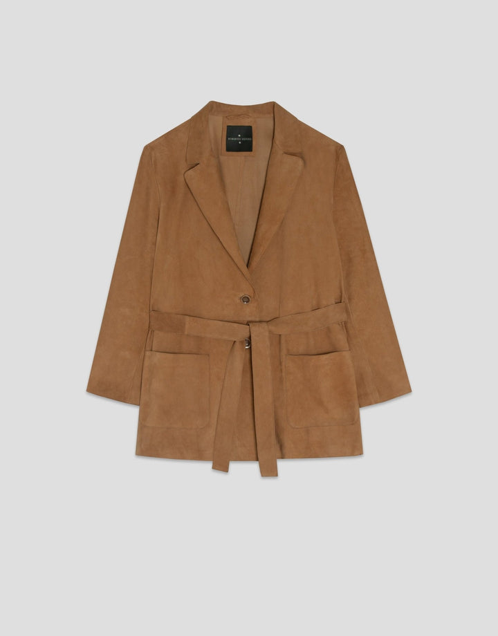 Jackets | Camel suede belted jacket by Spanish designer Roberto Verino