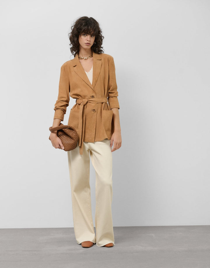 Jackets | Camel suede belted jacket by Spanish designer Roberto Verino