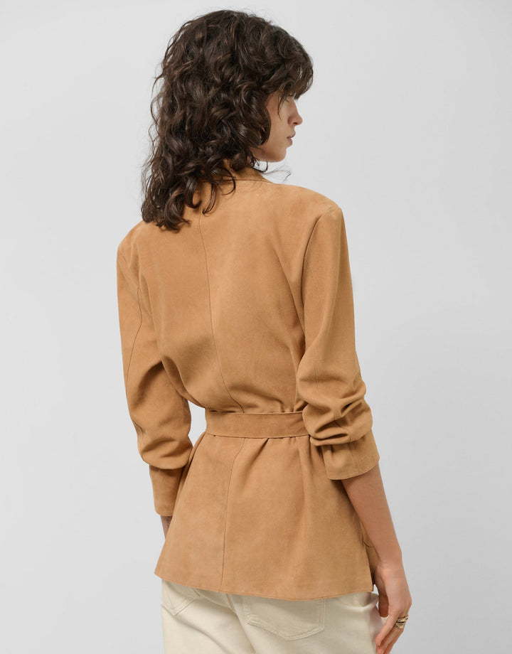 Jackets | Camel suede belted jacket by Spanish designer Roberto Verino