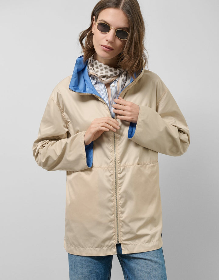 Outwear | Camel/blue reversible lightweight technical jacket by Spanish designer Roberto Verino