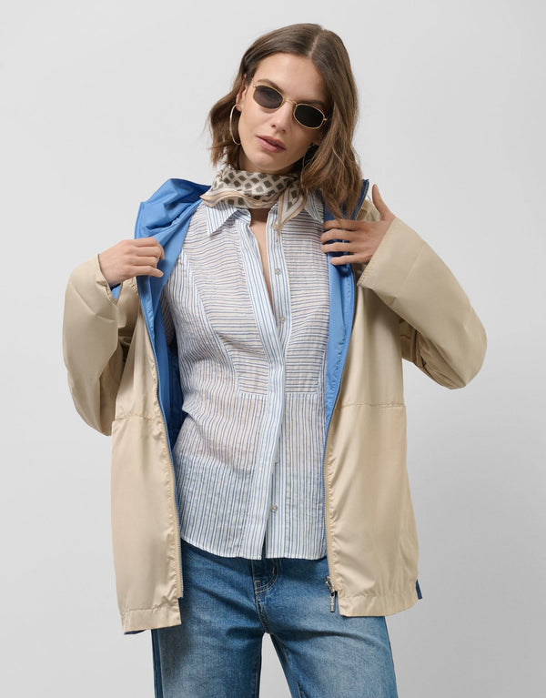 Outwear | Camel/blue reversible lightweight technical jacket by Spanish designer Roberto Verino