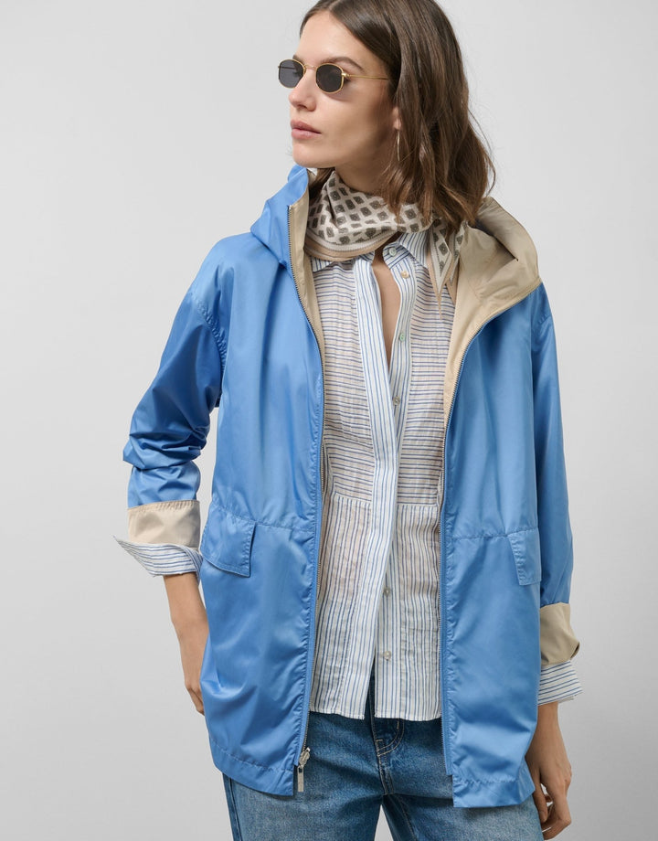 Outwear | Camel/blue reversible lightweight technical jacket by Spanish designer Roberto Verino