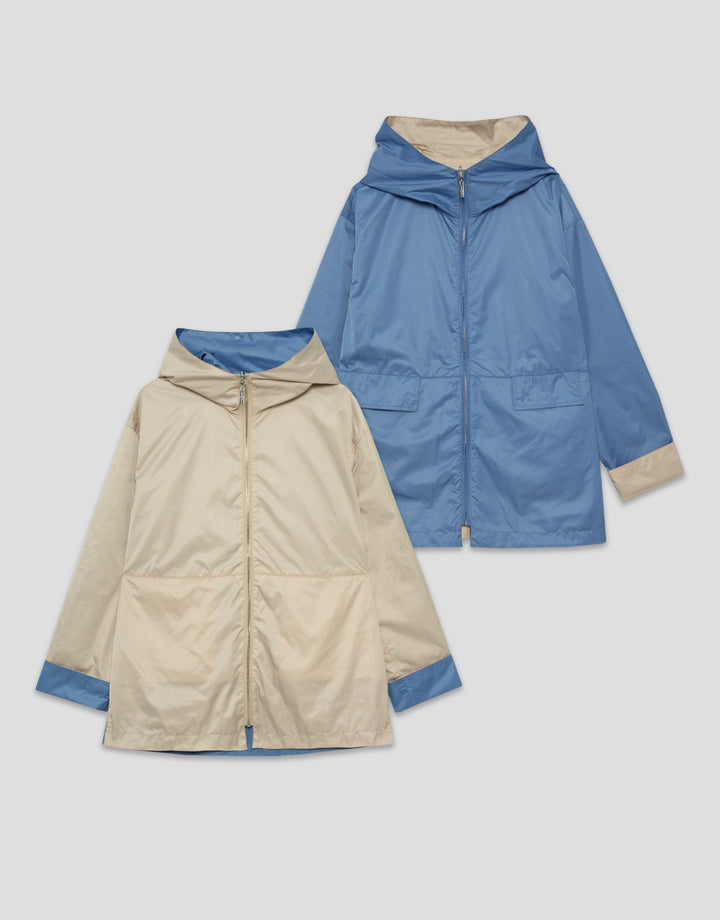 Outwear | Camel/blue reversible lightweight technical jacket by Spanish designer Roberto Verino