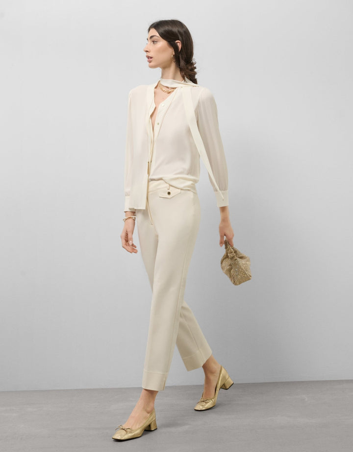 General | Cream oversize blouse with tie collar by Spanish designer Roberto Verino
