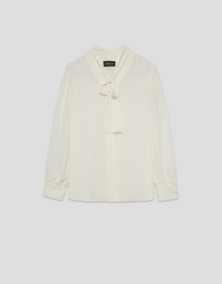 General | Cream oversize blouse with tie collar by Spanish designer Roberto Verino