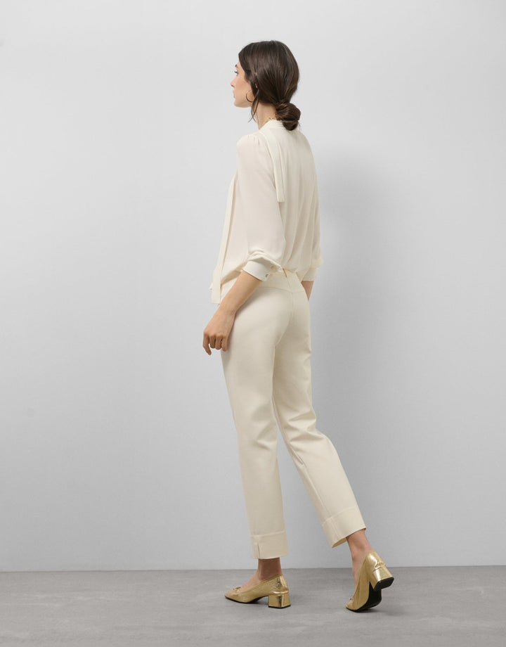 General | Cream oversize blouse with tie collar by Spanish designer Roberto Verino