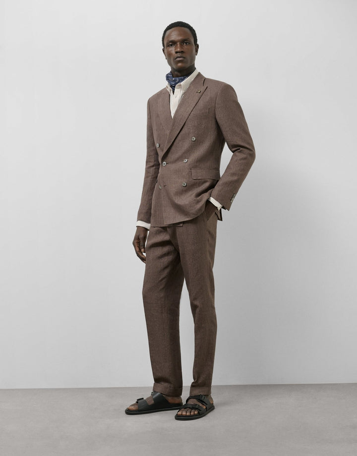 Pants | Dark tan linen pleated trousers by Spanish designer Roberto Verino