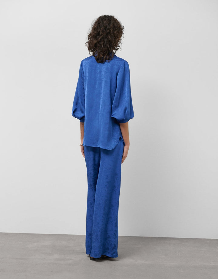 Pants | Deep blue palazzo pants with floral damask by Spanish designer Roberto Verino