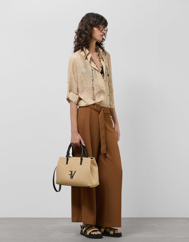 General | Flowy brown twill wide pants with belt by Spanish designer Roberto Verino