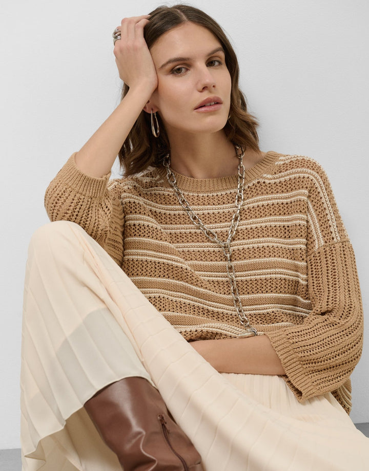 General | French sleeve openwork knitted jumper camel by Spanish designer Roberto Verino