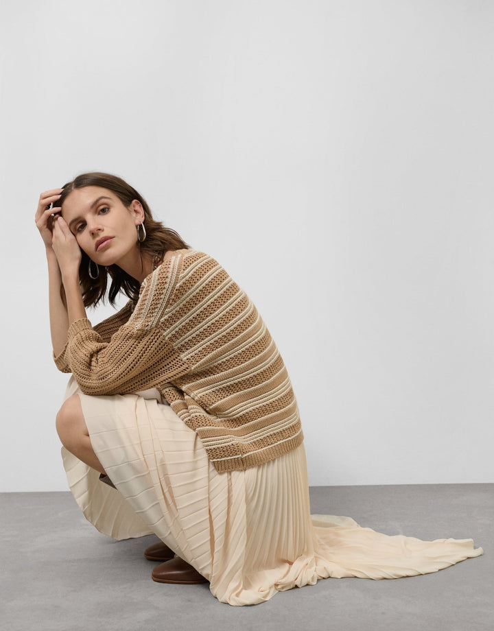 General | French sleeve openwork knitted jumper camel by Spanish designer Roberto Verino