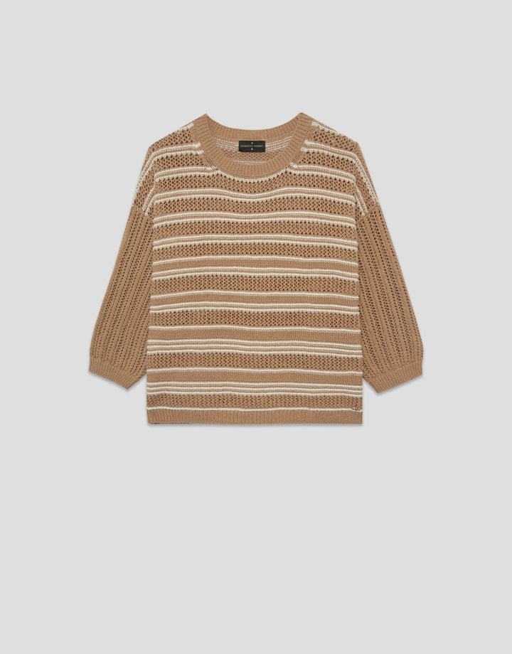 General | French sleeve openwork knitted jumper camel by Spanish designer Roberto Verino