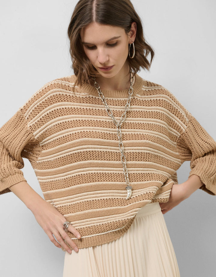 General | French sleeve openwork knitted jumper camel by Spanish designer Roberto Verino