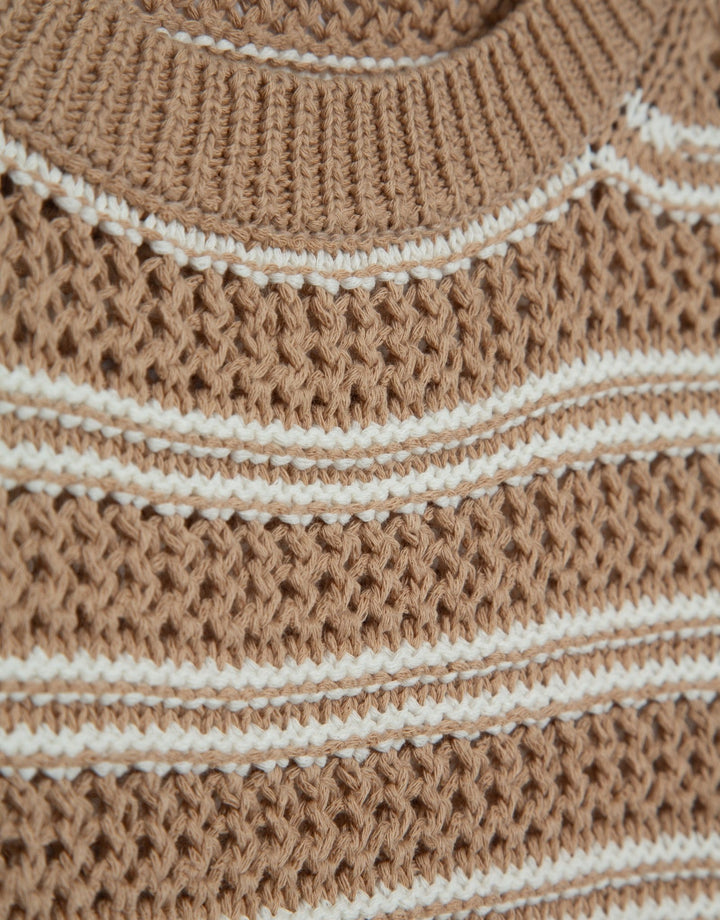 General | French sleeve openwork knitted jumper camel by Spanish designer Roberto Verino