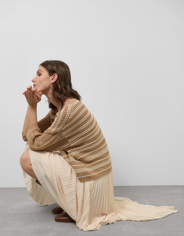 General | French sleeve openwork knitted jumper camel by Spanish designer Roberto Verino