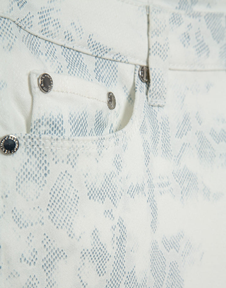 Pants | Gray blue animal print white five - pocket pants by Spanish designer Roberto Verino