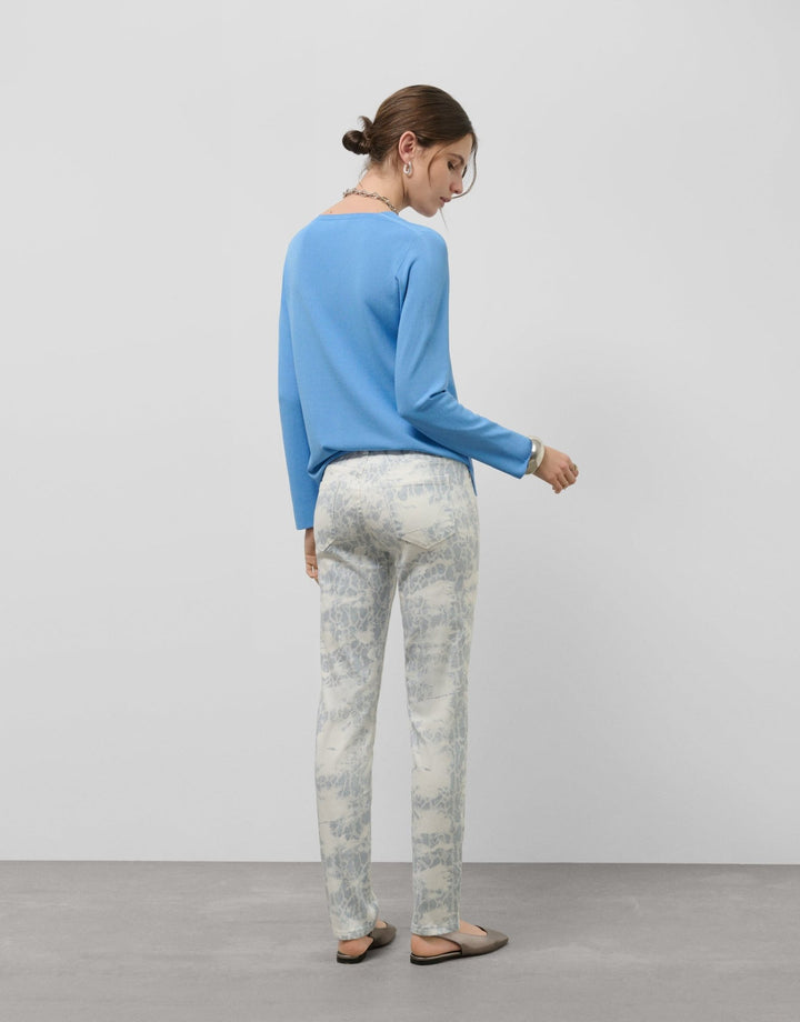 Pants | Gray blue animal print white five - pocket pants by Spanish designer Roberto Verino