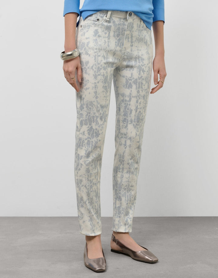 Pants | Gray blue animal print white five - pocket pants by Spanish designer Roberto Verino