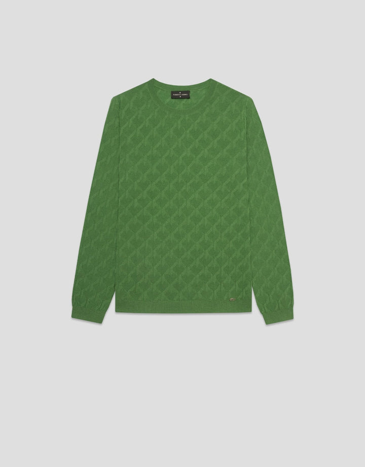 Knitwear | Green cable knit long sleeve wool sweater by Spanish designer Roberto Verino