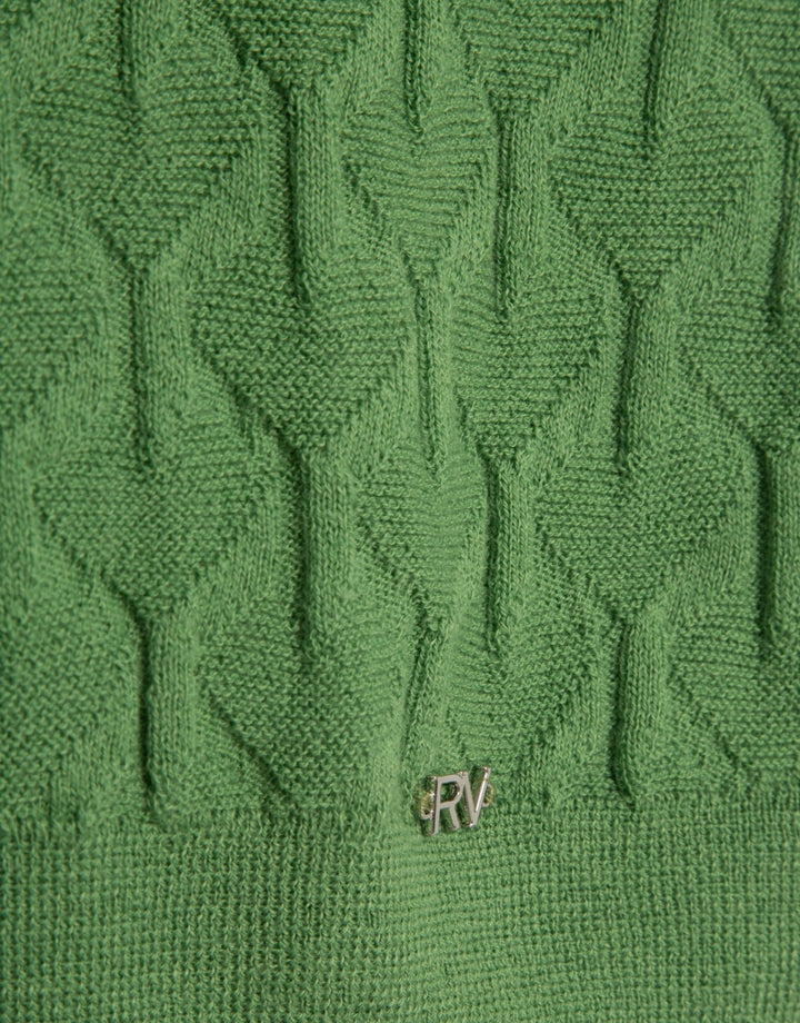 Knitwear | Green cable knit long sleeve wool sweater by Spanish designer Roberto Verino