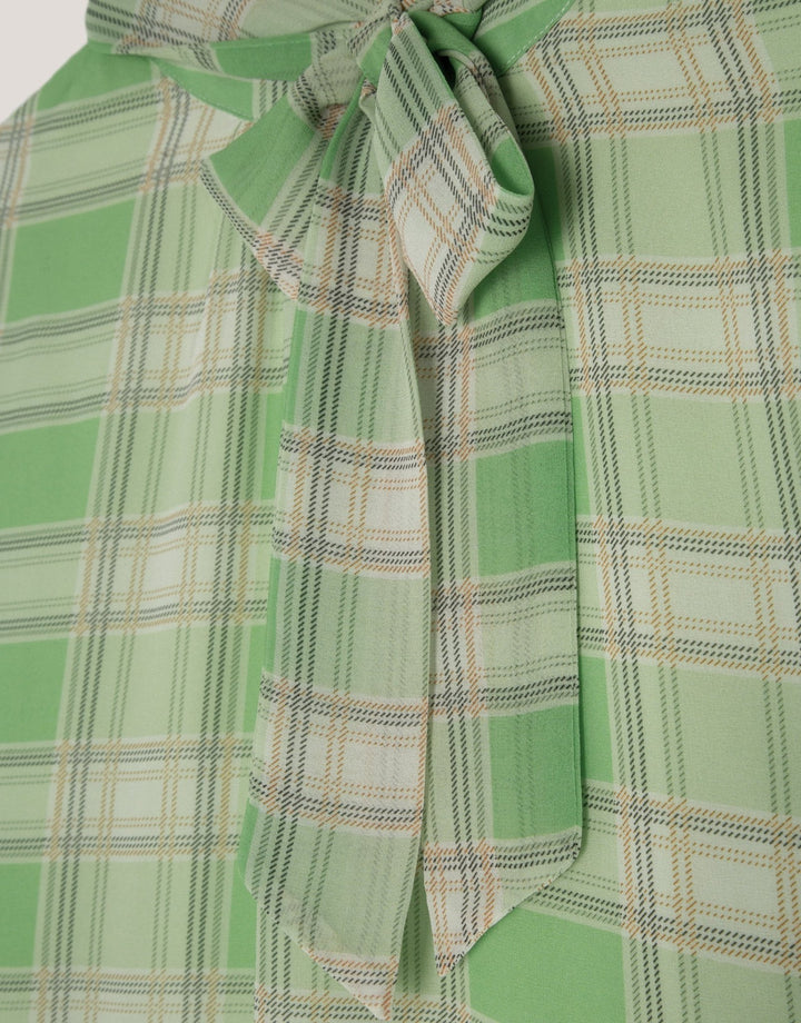 Shirts & Blouses | Green checkered blouse with puckered neckline by Spanish designer Roberto Verino