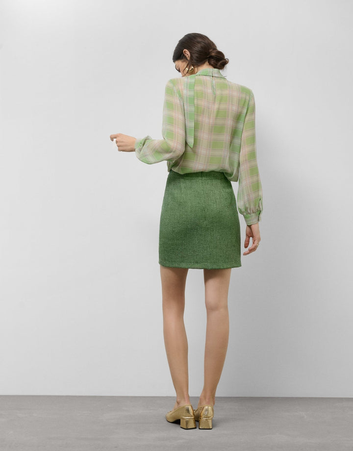 Shirts & Blouses | Green checkered blouse with puckered neckline by Spanish designer Roberto Verino