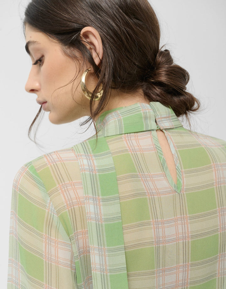 Shirts & Blouses | Green checkered blouse with puckered neckline by Spanish designer Roberto Verino